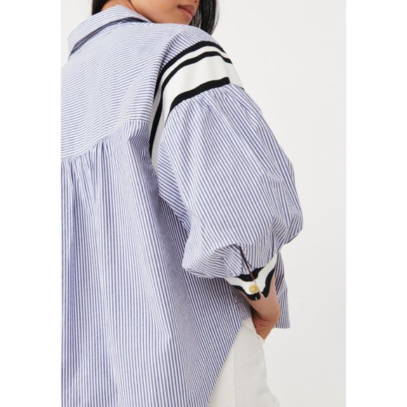 NWT Free People Sport Stripe Button Down / Blue Combo - Picture 4 of 6